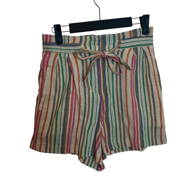 BcbgMaxazria Striped Multicolor Paperbag Cotton Shorts - Picture 1 of 5